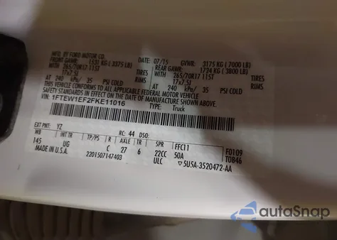 2015 Ford F-150 Xlt из США, поврежденный, VIN 1FTEW1EF2FKE11016